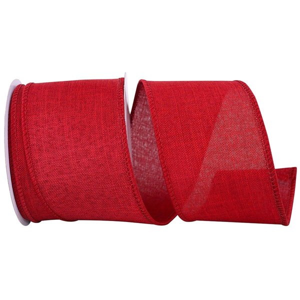 Reliant Ribbon 2.5 in. Everyday Linen Value Wired Edge Ribbon, Scarlet - 10 Yards 92573W-908-40F